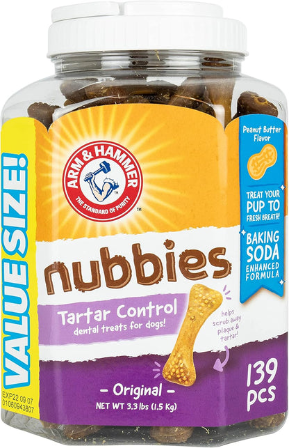 for Pets Nubbies Dental Treats for Dogs from Arm and Hammer - Dog Dental Chews Fight Bad Dog Breath, Plaque & Tartar-Dog Dental Care, 139 Count(Pack of 1)