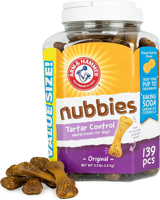 for Pets Nubbies Dental Treats for Dogs from Arm and Hammer - Dog Dental Chews Fight Bad Dog Breath, Plaque & Tartar-Dog Dental Care, 139 Count(Pack of 1)